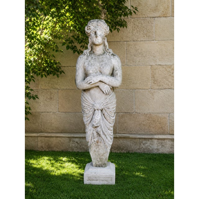 Stone Large Reconstituted Stone Nude Female Garden Statue, 1950s For Sale - Image 7 of 7