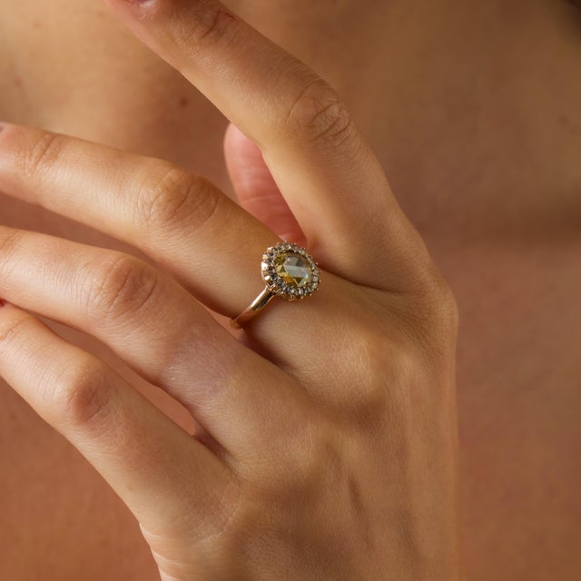 Late 19th Century Late 19th Century Victorian Fancy Yellow Rose Cut Diamond 14k Yellow Cluster Gold, Size 7.75 For Sale - Image 5 of 6