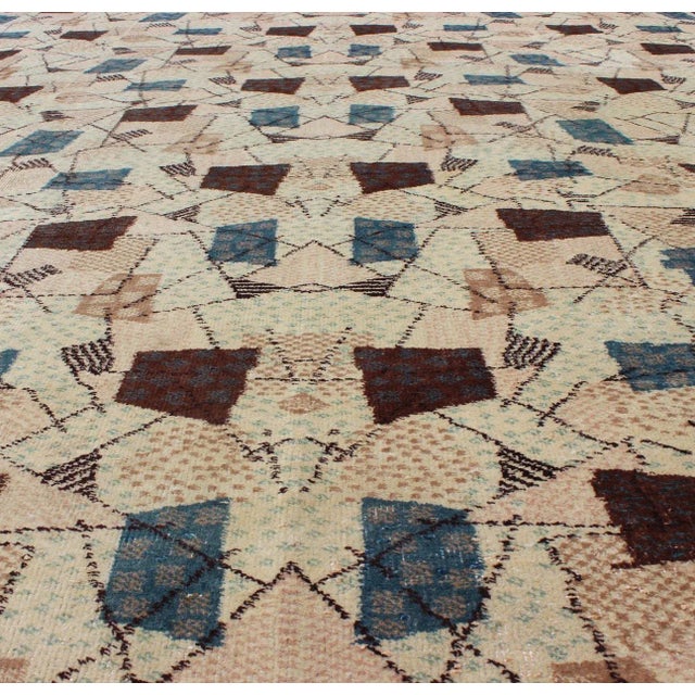 Textile Vintage Turkish Rug With Mid-Century Modern Design in Dusty Blue, Brown, L.Green For Sale - Image 7 of 13