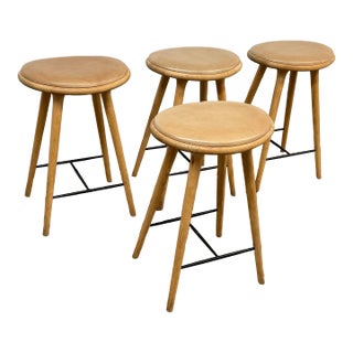 Space Copenhagen for Mater Soaped Oak Wood Counter Stools, Set of Four For Sale
