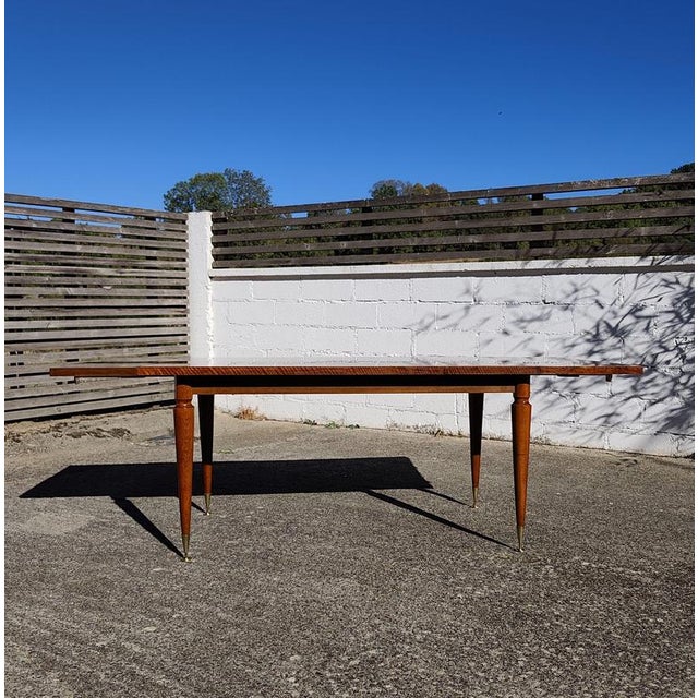 Mid-Century Modern Flamed Wood Veneer Dining Table with Brass Feet, 1960s For Sale - Image 14 of 18