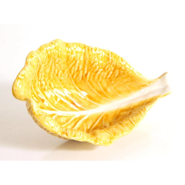 Ceramic Vintage Trompe l'Oeil Yellow Cabbage Leaf Bowl by Secla of Portugal For Sale - Image 7 of 7