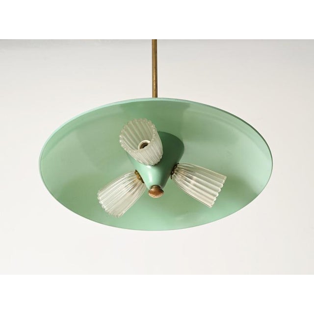 1950s Fontana Arte Chandelier in Turquoise Glass, Brass and Murano Glass, Italy, 1950s For Sale - Image 5 of 15