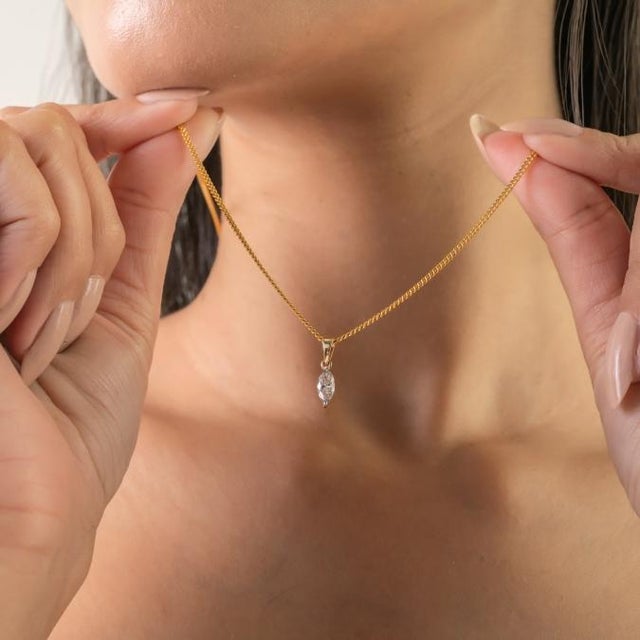 Marquise Cut Certified Diamond Solitaire Pendant in 14k Yellow Gold For Sale - Image 4 of 13