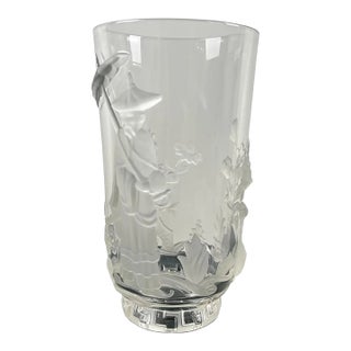 1930 Verlys French Art Glass “Mandarin” Vase Frosted & Clear Relief Design For Sale