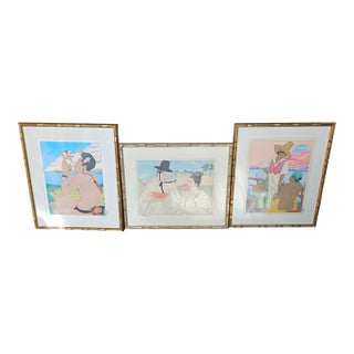 1930s Three Paul Jacoulet Woodblock Prints, Framed For Sale