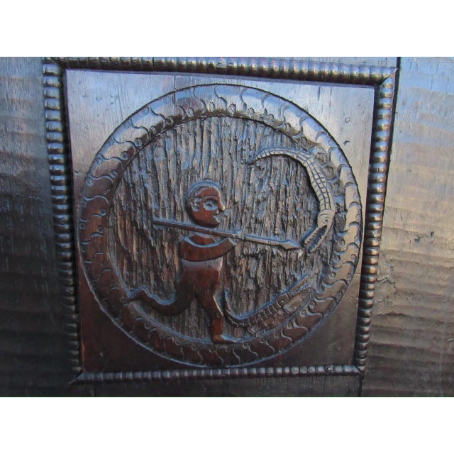 Wood Antique Flemish Oak Bench For Sale - Image 7 of 12