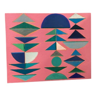 Abstract Contemporary Geometric Hard Edge, Modern MCM Wall Art, Original 8x8 For Sale