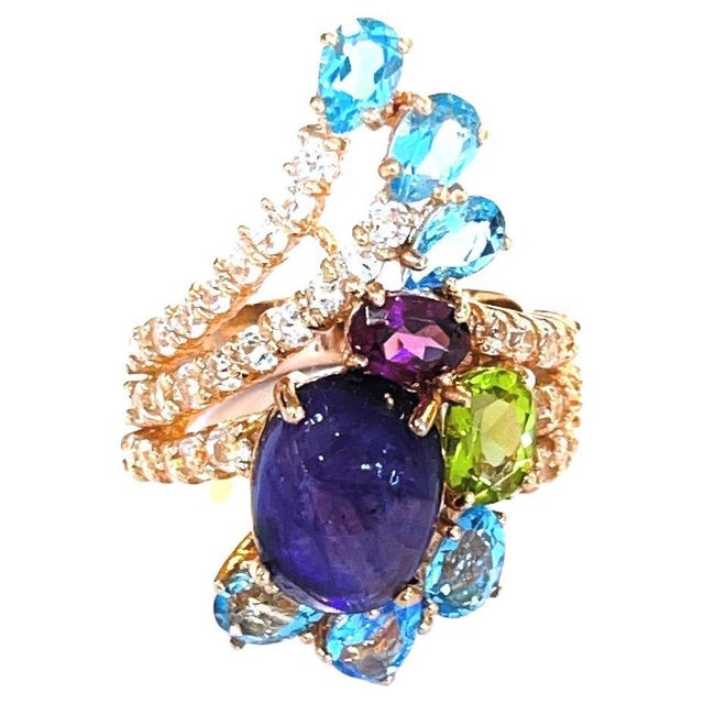 Bochic "Capri" Vintage Sapphire & Multi Gem Cocktail Ring 18k Gold & Silver For Sale - Image 15 of 18