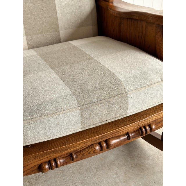 Studio Craft Oak Wingback Rocking Chair With Carved Rail, C. 1970s For Sale In Greensboro - Image 6 of 18