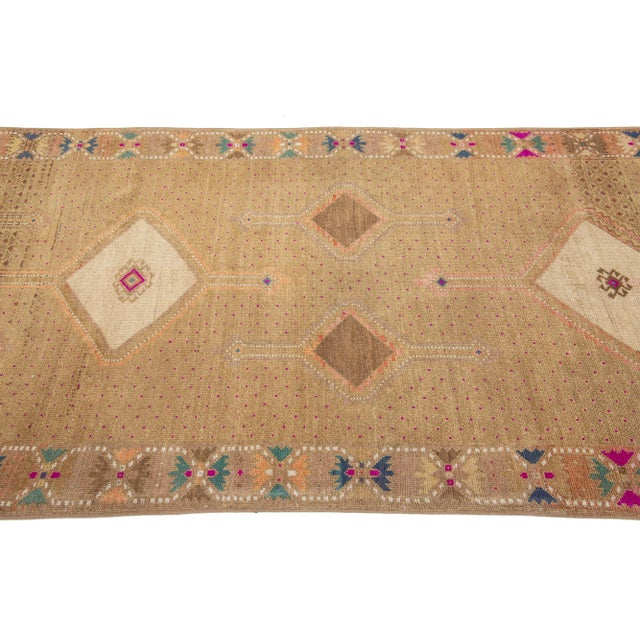 4 X 13 Vintage Turkish Kars Wool Rug in Tan Color With a Tribal Pattern For Sale - Image 9 of 9