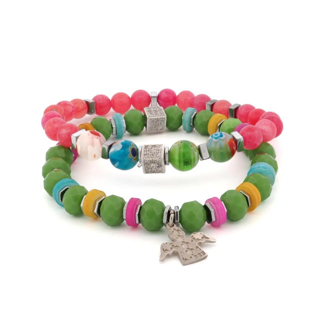 Green Spring Vibes Angel Charm Colorful Protection Bracelet Set For Sale - Image 8 of 9