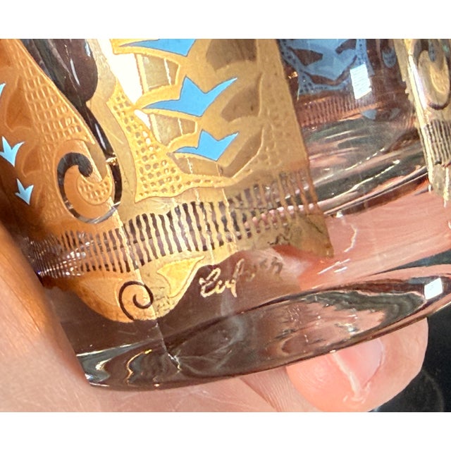 Gold Culver Saratoga Highball Glasses in Turquoise and 22k Gold - Set of 6 For Sale - Image 8 of 8