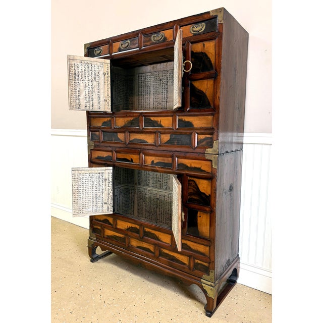 Antique Korean Two-Level Storage Chest Ich’ung Nong with Persimmon Panels For Sale - Image 16 of 18