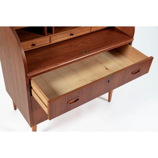 Brown Scandinavian Teak Wood Rolltop Secretary Desk by Egon Ostergaard, Made in Sweden For Sale - Image 8 of 17