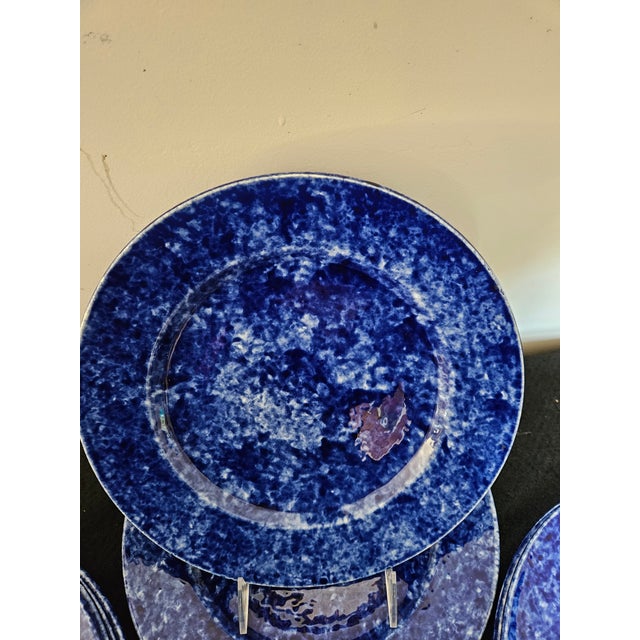 Vintage Stangl Blue Spongeware Dinner Plates Made for Tiffany and Co