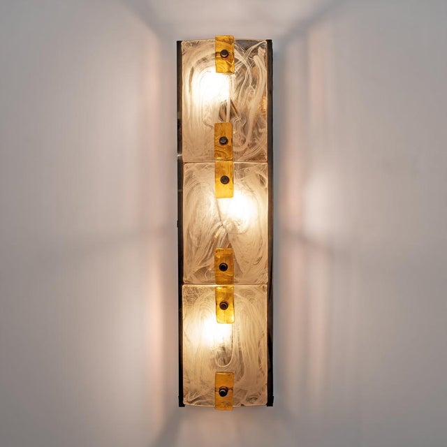 Modern Sconces in Brass and Milk White Murano Glass and Amber Glass, 2000, Set of 2 For Sale - Image 3 of 14