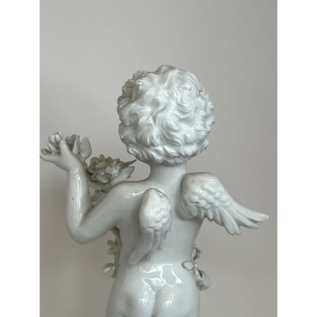 Mid-Century Italian Porcelain Cherub Figures With Floral Garlands Vases a Pair For Sale - Image 13 of 15