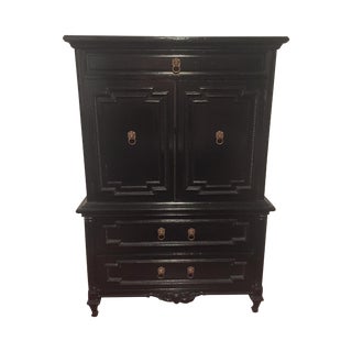 Vintage Black Lacquered & Brass Armoire For Sale