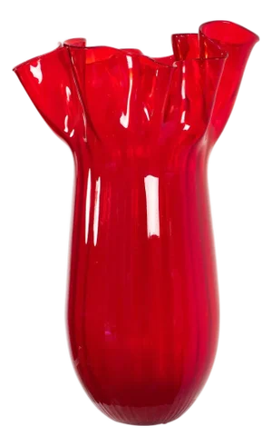 Monumental Ruby Red Murano Art Glass Fazzoletto Vase by Venini