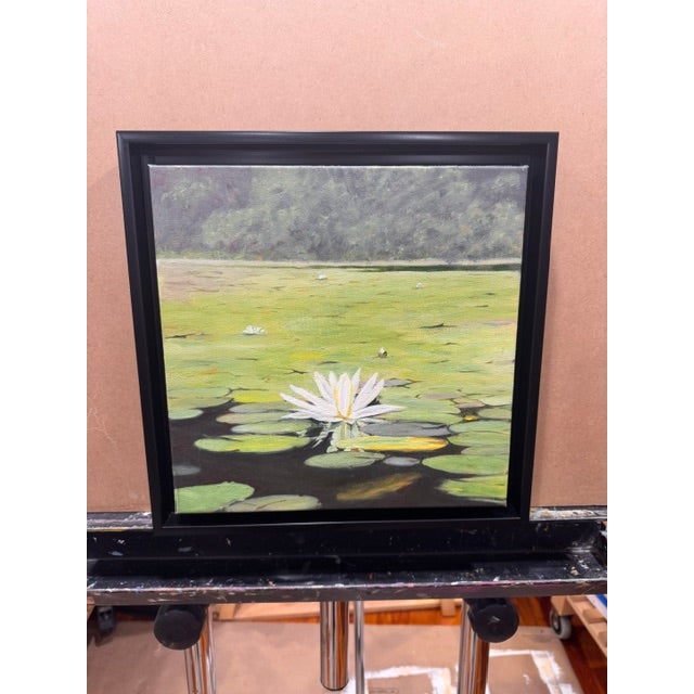 Lotus on the Pond by Kathleen Varadi, Contemporary Water Lily Landscape Painting For Sale In Savannah - Image 6 of 6