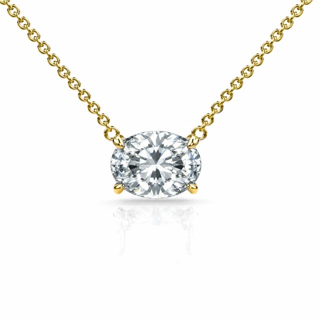 Contemporary 1-3 Carat Oval Diamond East West 14k Gold Floating Pendant Necklace For Sale - Image 3 of 5