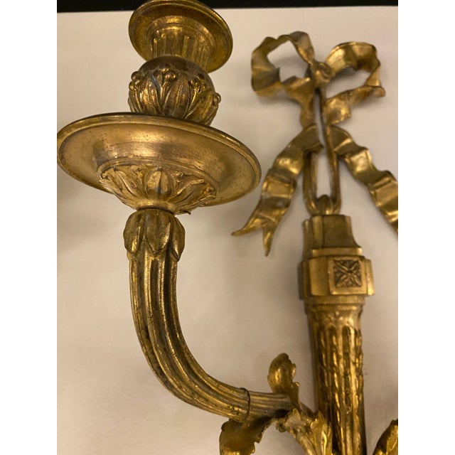 1920s 1920’s French Gilt Bronze Sconces With Ribbons - Pair For Sale - Image 5 of 7