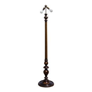 Antique Chinese Chinoiserie Asian Hand Painted Wood Dual Light Floor Lamp Light For Sale