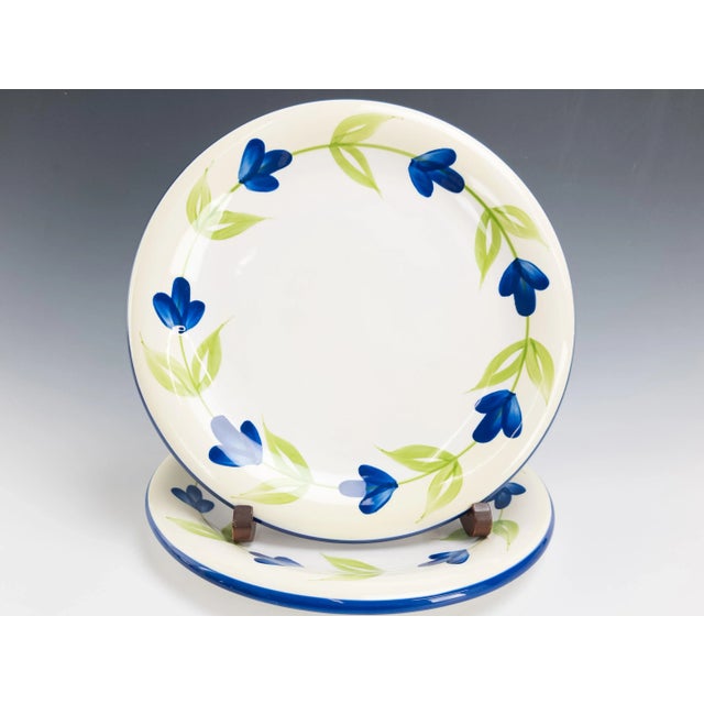 Dansk Vintage Dansk Verona Dinner Plates - Green Leaves Blue Flowers 12" Set of (2) For Sale - Image 4 of 7