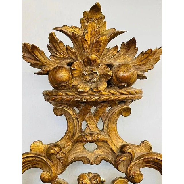 Single Giltwood Italian Floral Motif Mirror, Wall / Console / Pier, Italy, 1960s For Sale - Image 10 of 13