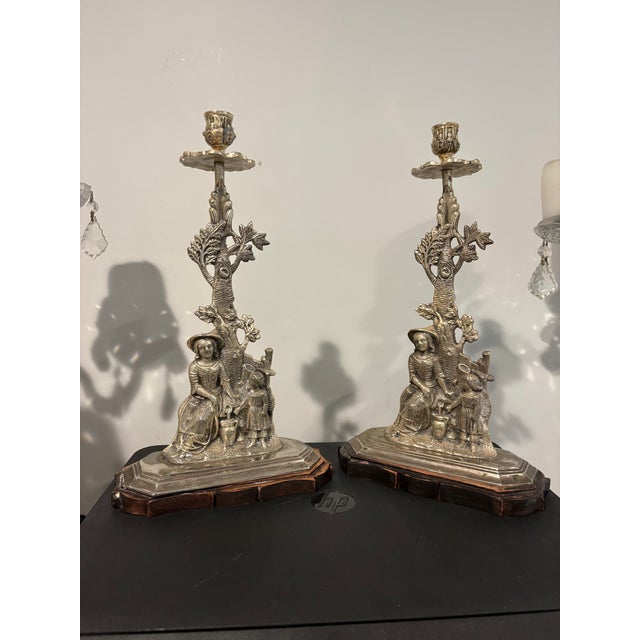 Candlestick Candle Holder Metal & Wood Base Mother Child Tree Sp c.2000 For Sale - Image 10 of 10