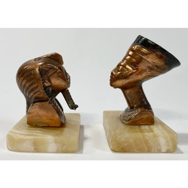 Vintage Egyptian King Tut and Queen Nefertiti Busts on Stone Bases, a Pair For Sale - Image 4 of 10