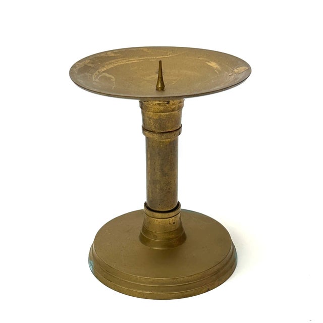 Authentic Brass Pillar Candle Holder Curation - Group of 5 For Sale In Miami - Image 6 of 8