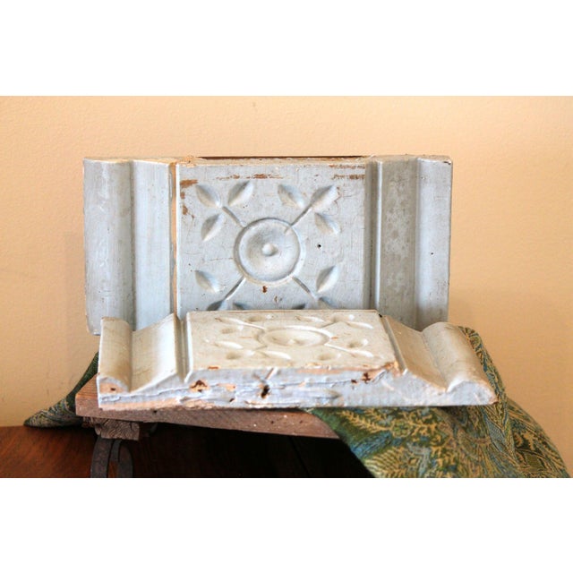 Pair of Antique Architectural Salvage Sky Blue Plinth Blocks For Sale - Image 4 of 9