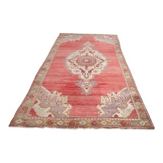 Vintage Hand-Knotted Turkish Oushak Rug For Sale