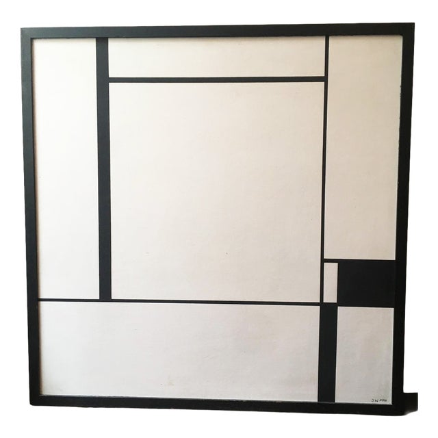 J. Weiss, Abstract Composition in Black and White, 1972, Oil on Canvas For Sale