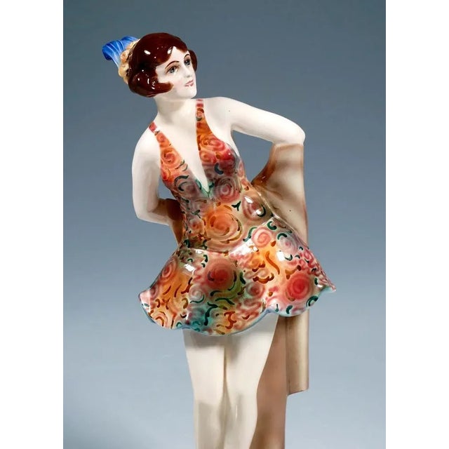 Art Deco Figure Standing Dancer with Headdress by Wilhelm Thomasch for Goldscheider, 1920s For Sale - Image 6 of 8
