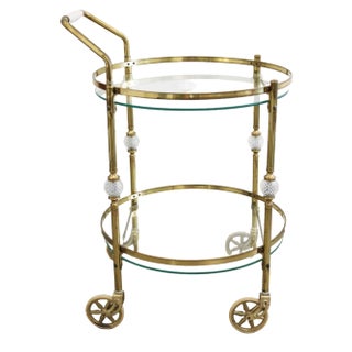 Hollywood Regency Brass and Crystal Glass Serving Cart, Italy, 1970s For Sale