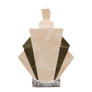 Late 20th Century Maitland Smith Style Tessellated Stone Decorative Lidded Jar Vase Sculpture For Sale