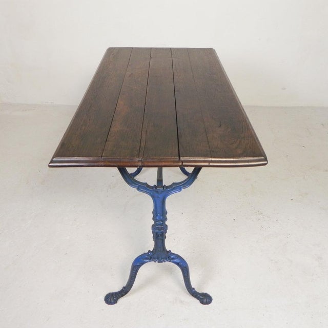 Blue Bistro Table with Oak Top, 1930s For Sale - Image 8 of 18