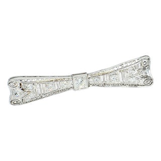 Mid 20th Century Bow-Shaped Brooch With Old European & Single Cut Diamonds For Sale