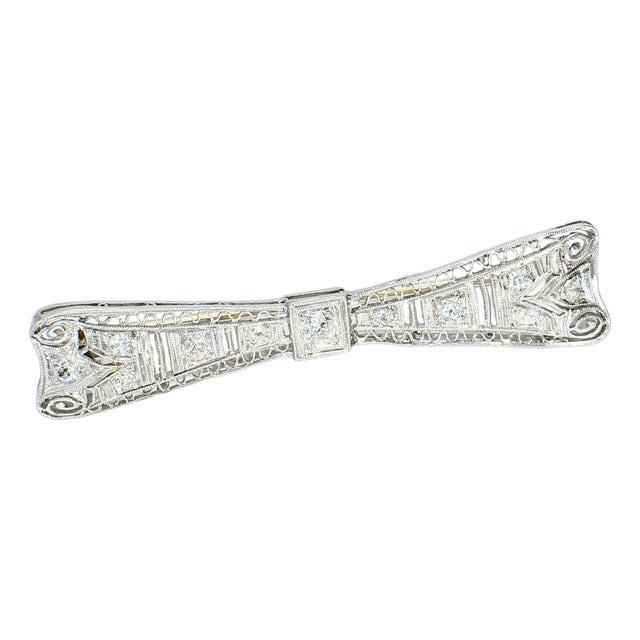 Mid 20th Century Bow-Shaped Brooch With Old European & Single Cut Diamonds For Sale