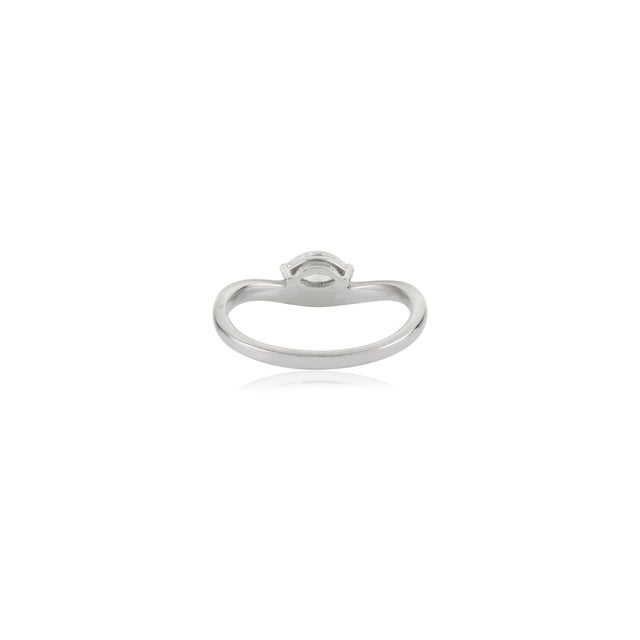 Metal Marquise Cut Diamond Contemporary Soliatire Ring Wave Band Size 5 in 14k White Gold For Sale - Image 7 of 14