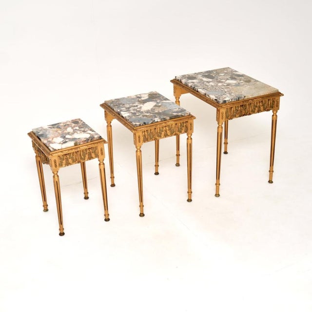 Gold Antique French Gilt Wood Nesting Tables with Marble Tops, 1930, Set of 3 For Sale - Image 8 of 13