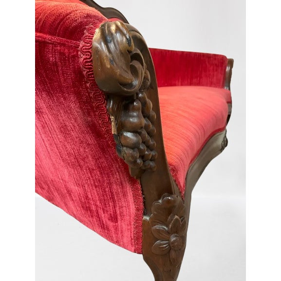 Mid 20th Century The Chateau Salon: Custom French Louis XV Rococo Revival Crimson Velvet Settee For Sale In Phoenix - Image 6 of 14