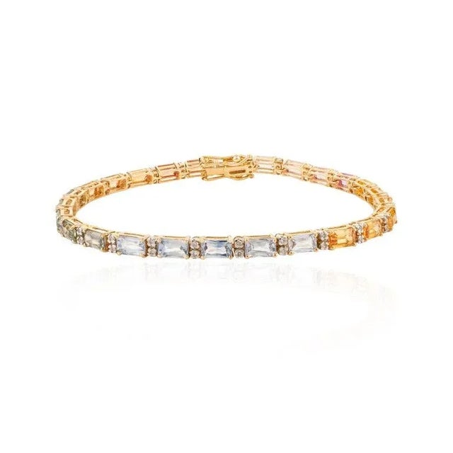 18k Gold Multi Sapphire and Diamond Tennis Bracelet For Sale In New York - Image 6 of 7