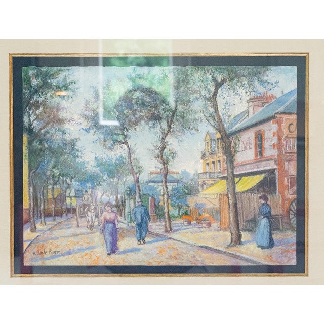 Cafe Hulet, pastel on paper by Hugues Claude Pissarro (b. 1935), also known as H. Claude Pissarro. Depicts a street scene...