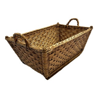 Vintage 1930s European Woven Wicker Market Basket For Sale
