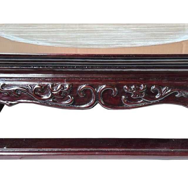 1970s 14.5" Chinese Brown Wood Square Stone Top Vase Stand Display Riser For Sale - Image 5 of 8