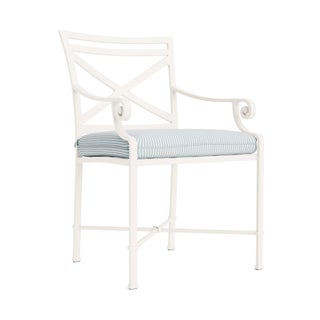 Brown Jordan Venetian Arm Chair in Chalk with Artic Stripe Cushions For Sale